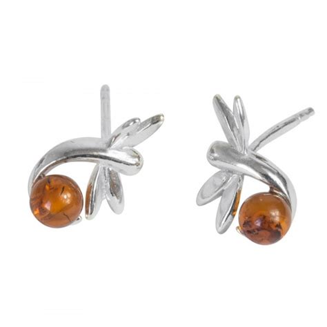 Boucle D Oreille Libellule Argent Et Ambre Cognac Bijouxdambre