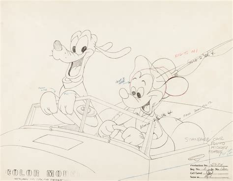 WALT DISNEY STUDIOS 1953 MICKEY AND PLUTO COLOR MODEL DRAWING