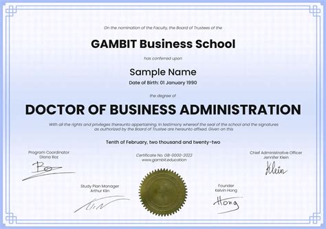 Dba Degree Certificate Doctor Of Business Administration Gambit