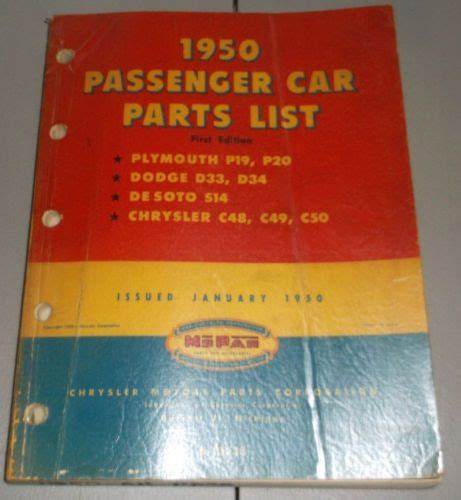 Buy Mopar Passenger Car Parts List Manual Chrysler Plymouth Dodge