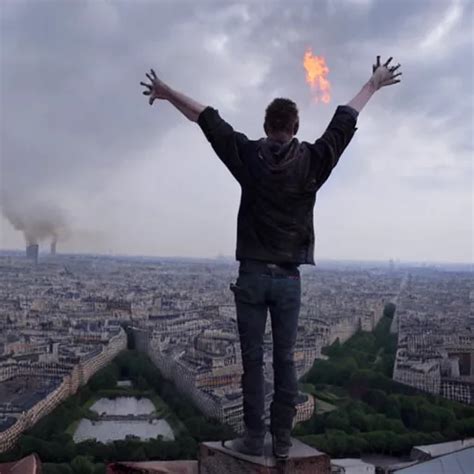 A Guy Standing A Top Of Eiffel Tower Zombie Stable Diffusion