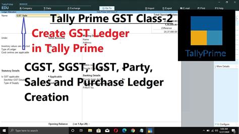 How To Create Gst Ledger In Tally Prime Cgst Sgst Igst Party Sales