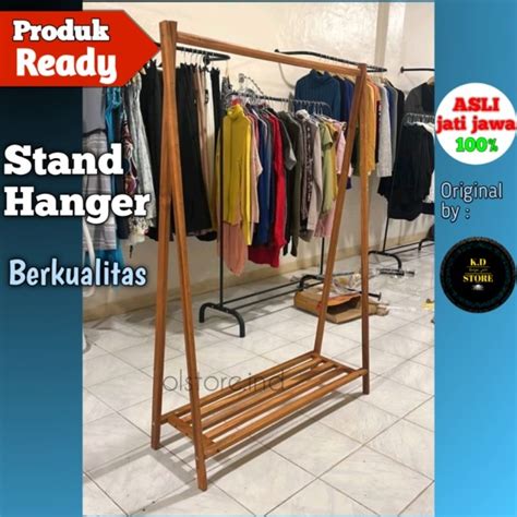 Jual Promo Stand Hanger Kayu Gantungan Baju Kayu Jati Jawa Rak