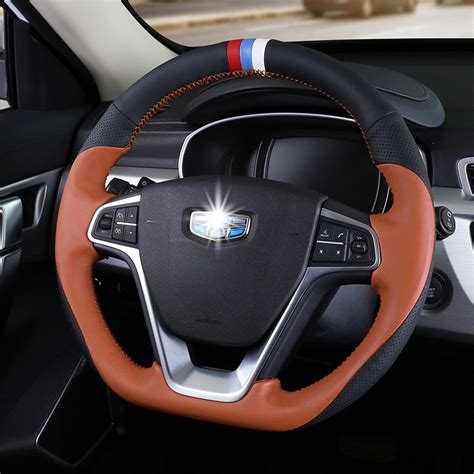 Genuine Leather Hand Sewing Sports Custom Car Steering Wheel Cover For