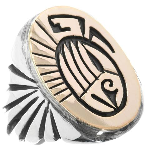 Navajo Silver Gold Overlaid Bear Paw Mens Ring Sterling Signet