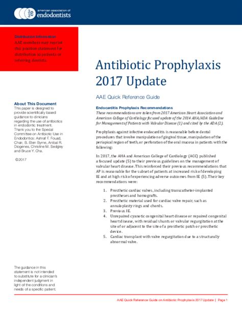 Pdf Aae Quick Reference Guide On Antibiotic Prophylaxis Vivek Saxena