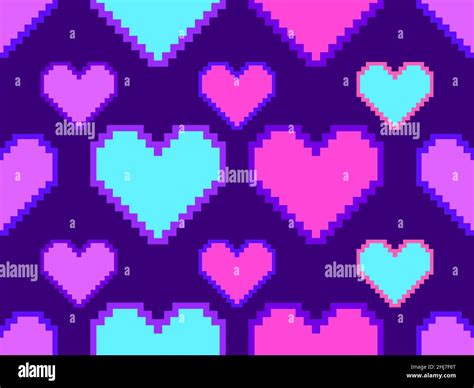 Pixel Art Hearts Seamless Pattern 8 Bit Hearts With Stroke Retro 8