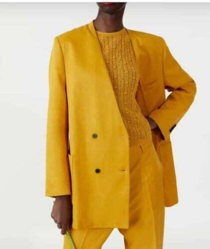 Zara Mustard Yellow Double Breasted Buttoned Blazer Jacket Suit Xs S Ebay