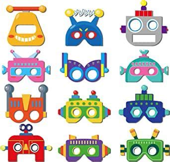 Yipinu cartoon robot themed masks pack of 12 robot party decorations ...