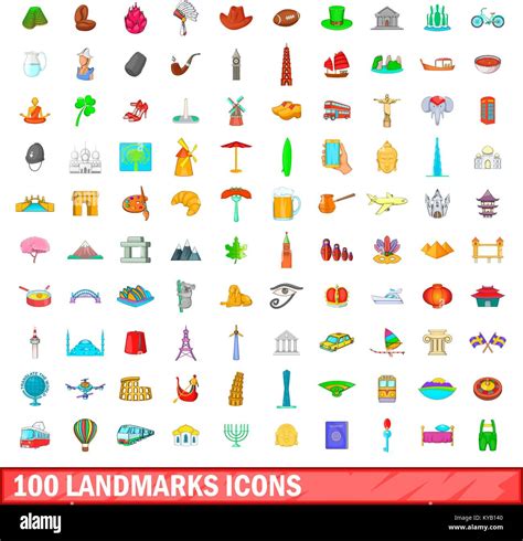 Landmarks Icons Set In Cartoon Style For Any Design Vector