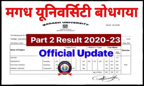 Magadh University Part 2 Result 2020 23 मगध यूनिवर्सिटी स्नातक पार्ट 2