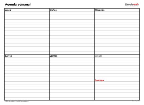 Agendas semanales en PDF, Excel y Word - Calendarpedia.com