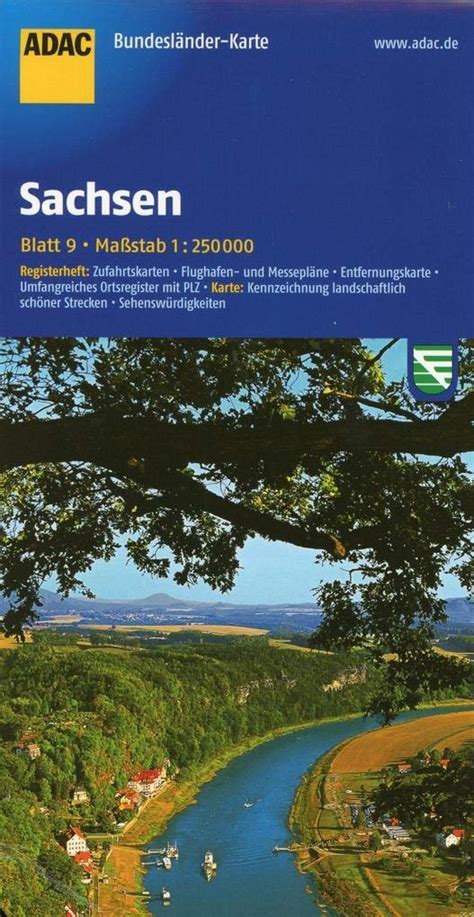 ADAC Bundesländerkarte Sachsen 1 250 000 Registerheft Zufahrtskarten