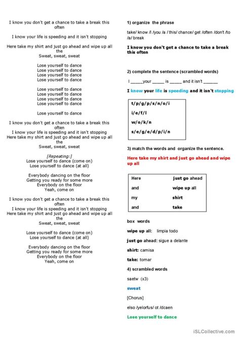 lose yourself: English ESL worksheets pdf & doc