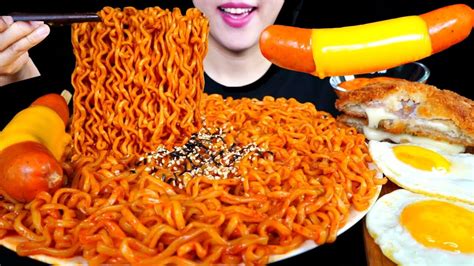 Asmr 불닭볶음면 먹방 바삭한 치즈 돈까스 치즈 소세지 리얼사운드 먹방 🔥spicy Fire Noodles Cheese