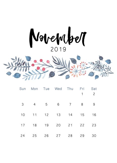 Free Download Free 2019 Printable Calendar Print Calendar November