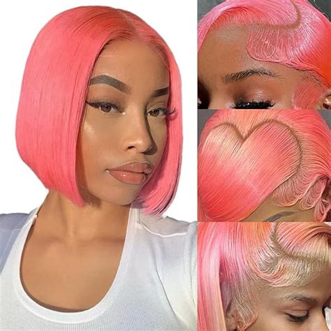 Pink Lace Front Wig Human Hair 13x4 Pink Human Hair Bob