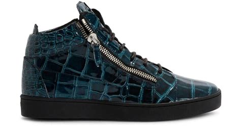 Giuseppe Zanotti Frankie Crocodile Embossed Hi Top Sneakers In Blue For