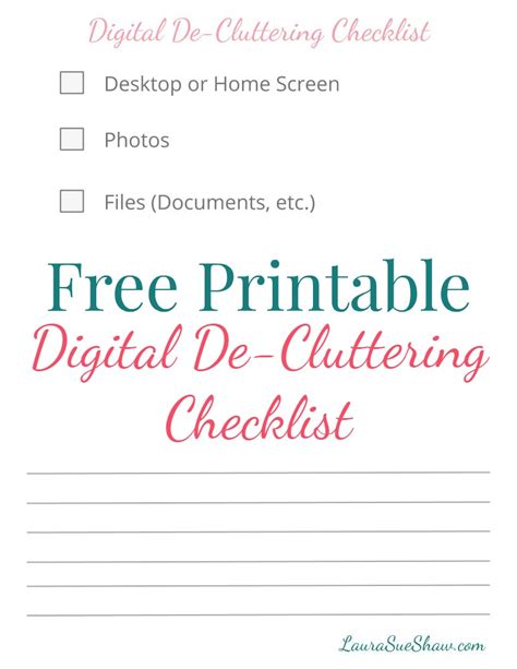 Free Digital De Cluttering Printable Checklist Laura Sue Shaw