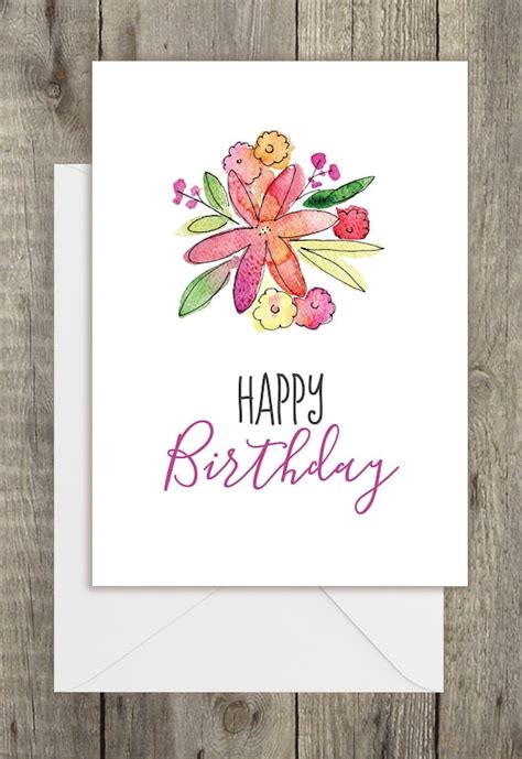 Watercolor Flowers Birthday Card Single Card Blank Inside | Etsy