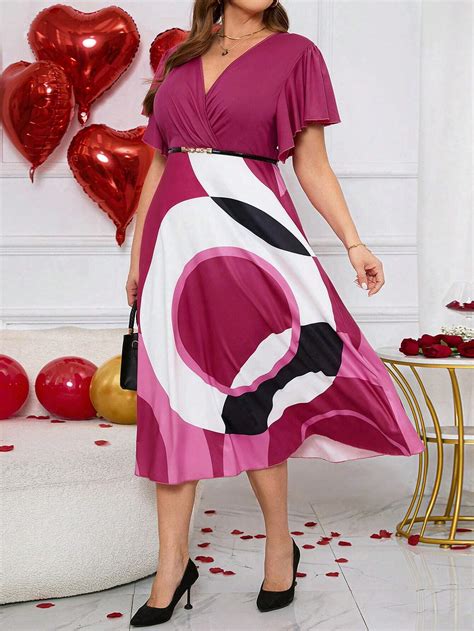 Emery Rose Valentine S Day Elegant Plus Size Women Geometric Printed