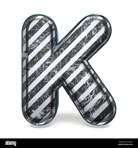 Striped Steel Black Scratched Font Letter K 3D Render Illustration