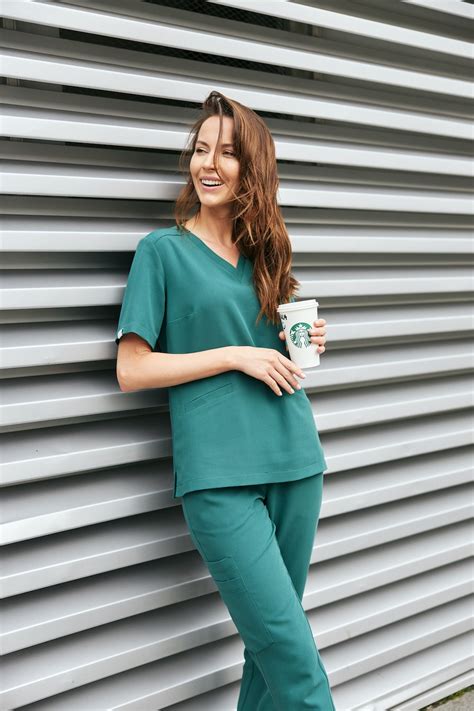 Women S Medical Blouse Scrubs Basic Bottle Green OUTLET Good Price