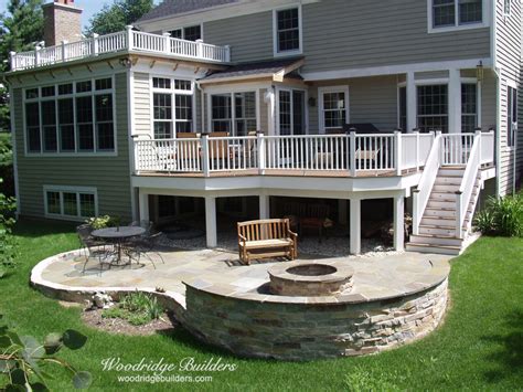 Low Maintenance Deck With Stone Paver Patio And Fire Pit Decks Backyard