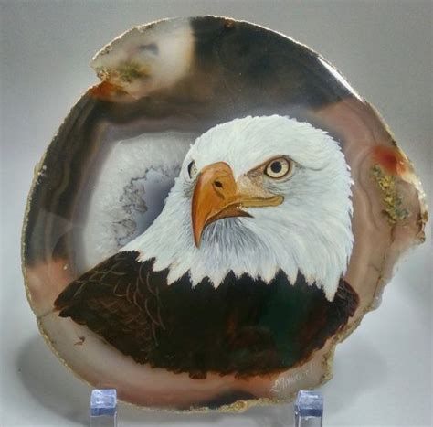 Hand Painted Bald Eagle On Agate