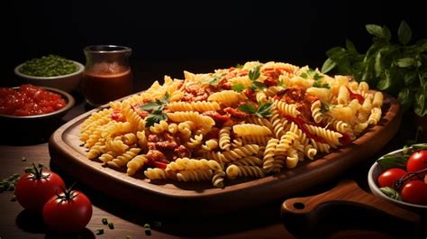 Premium AI Image Pasta Dish Fusilli With Tomato And Basil