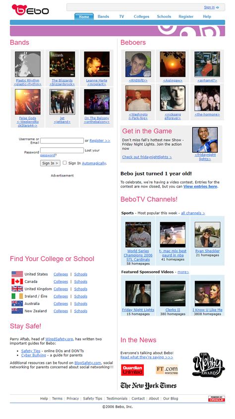 Bebo in 2006 - Web Design Museum