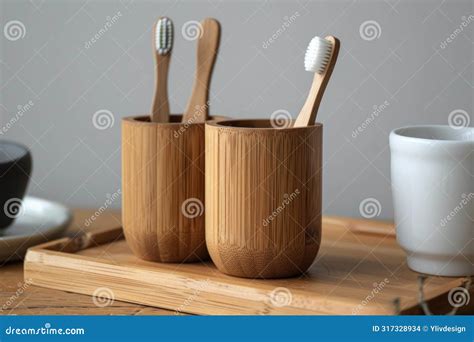 Practical Bamboo Toothbrush Holder Banner Generate Ai Stock Photo