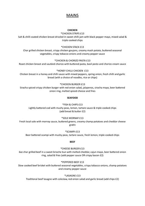 Main Menu - Teddys Bar & Restaurant Bangor