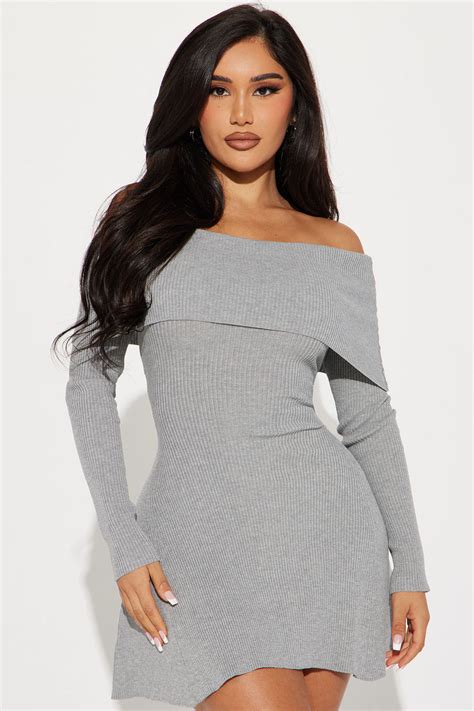 Amara Sweater Mini Dress Heather Grey Fashion Nova Dresses