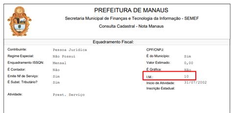 Onde Encontrar O Número Da Inscrição Municipal De Manaus Am