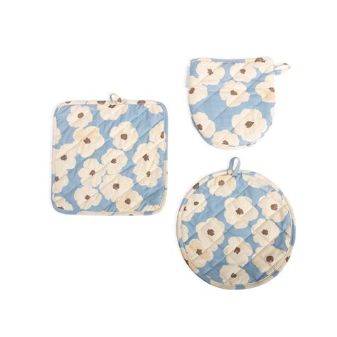 SET DE GUANTE Y PAÑO PARA HORNO FLORAL AZUL HF