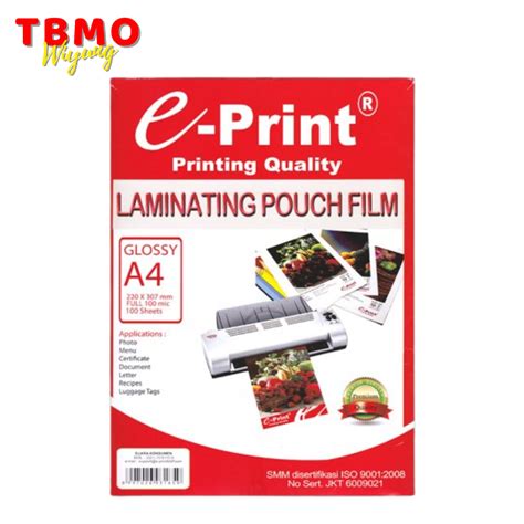 Jual Tbmo Plastik Laminating E Print Laminating Pouch Film A4 100mic