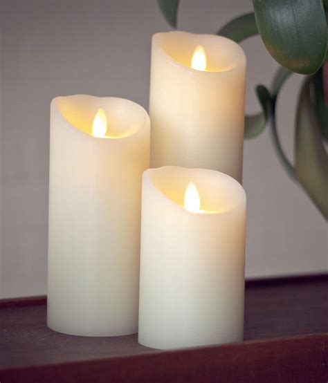 3 X 5 Ivory Luminara Wax Pillar Candle Remote Control Enabled