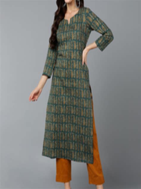 Buy KALINI Paisley Round Neck Cotton Straight Kurta Kurtas For Women