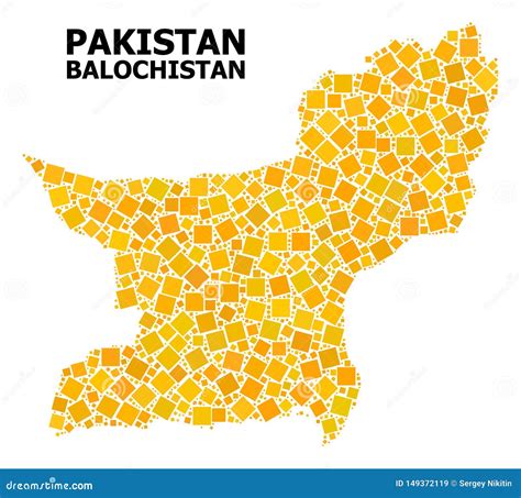 Golden Rotated Square Mosaic Map Of Balochistan Province Stock