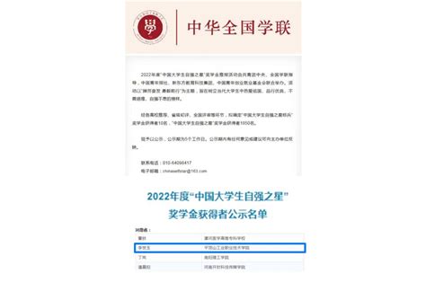 我校学子荣获2022年度“中国大学生自强之星”称号 平顶山工业职业技术学院