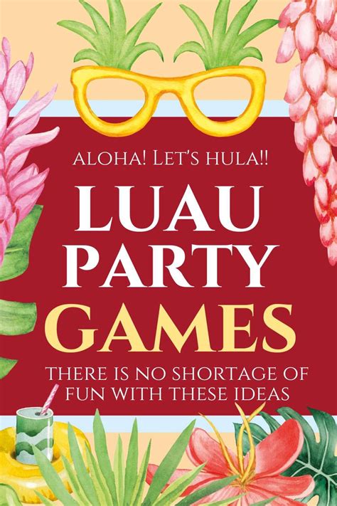 An Advertisement For Luau Party Games With Flowers And Pineapples On