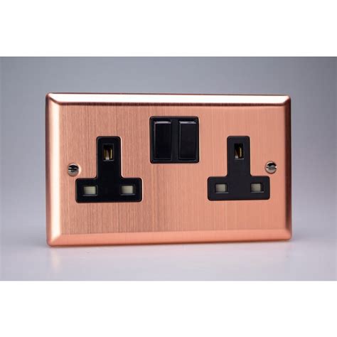 Varilight Urban 2 Gang 13a Double Pole Switched Socket Black Brushed Copper Black Inserts The