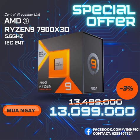 Cpu Amd Ryzen 9 7900x3d 44ghz Boost 56ghz 12 Nhân 24 Luồng