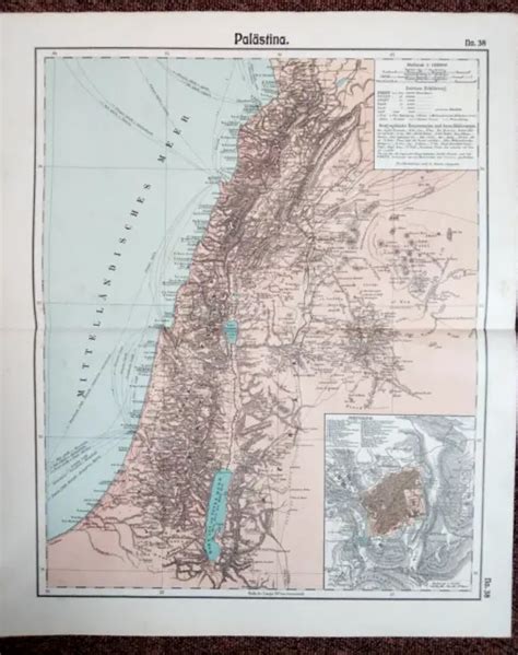 GROSSE ALTE KARTE Palästina 1900 Palestine Jerusalem Israel PLO