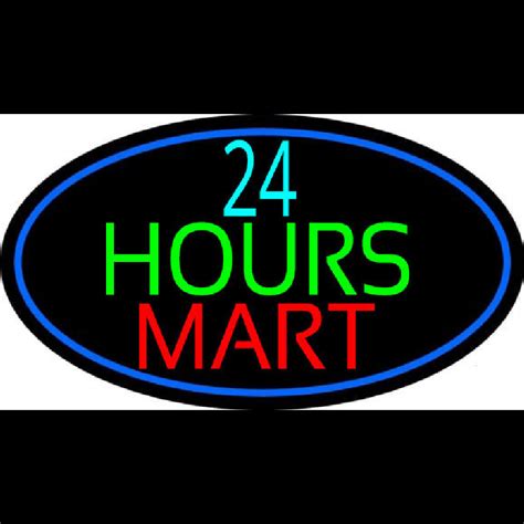 24 Hours Mini Mart With Blue Round Neon Sign ️ ®