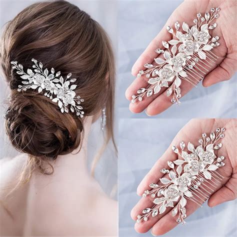 Blume Haar Kamm Hochzeit Haar Zubeh R Silber Farbe Strass Stirnband