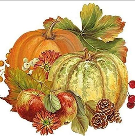 A Painting Of Pumpkins Apples And Leaves