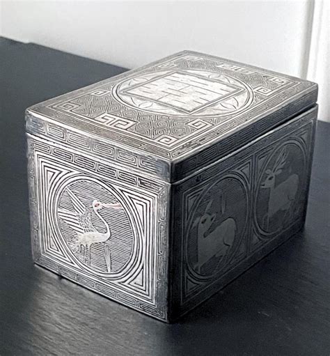 Fine Korean Iron Tobacco Box With Silver Inlay Joseon Dynasty