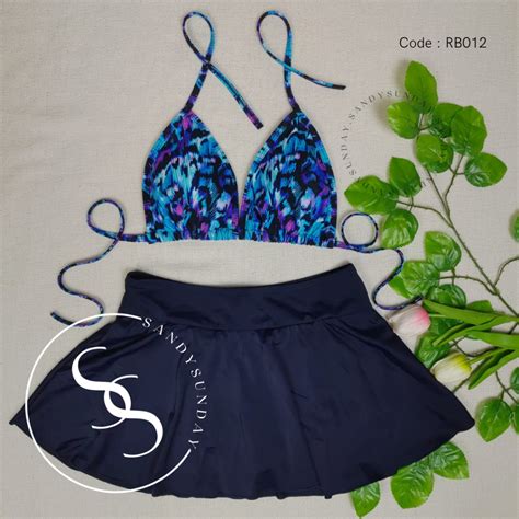 Jual Bikini Set High Neck Croptop Rok Celana Baju Renang Wanita Bikini